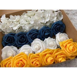 20 Count | White Hydrangeas Dusty Blue Rose Yellow  Bouquet Centerpiece Wedding